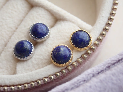 Lapis Button Stud Earrings