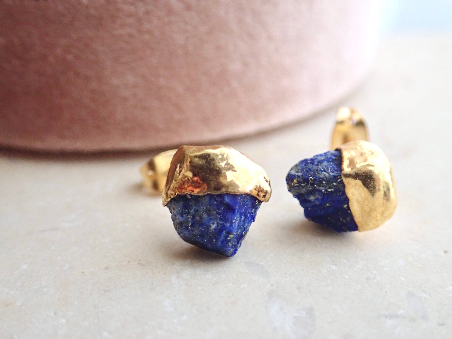 Dipped Lapis Lazuli Stud Earrings