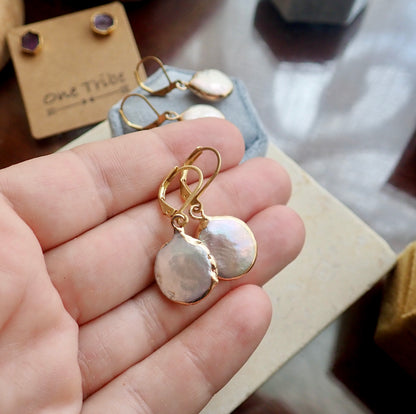 Mykkos Pearl Coin Dangle Earrings