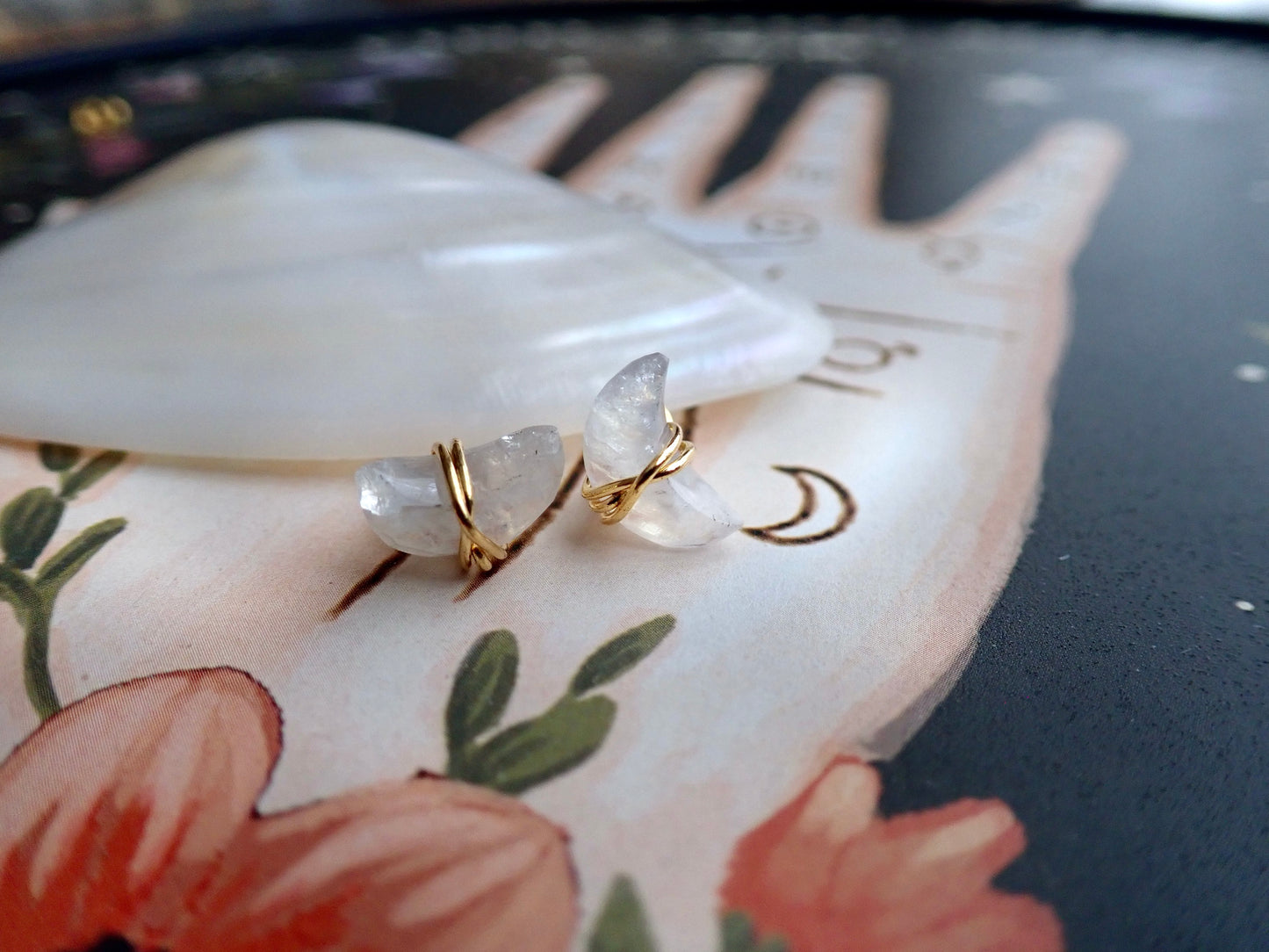 Moonstone Crescent Moon Earrings