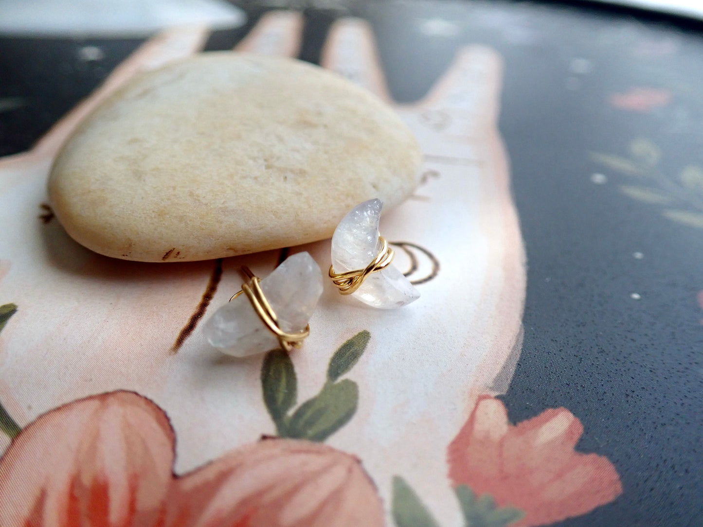 Moonstone Crescent Moon Earrings