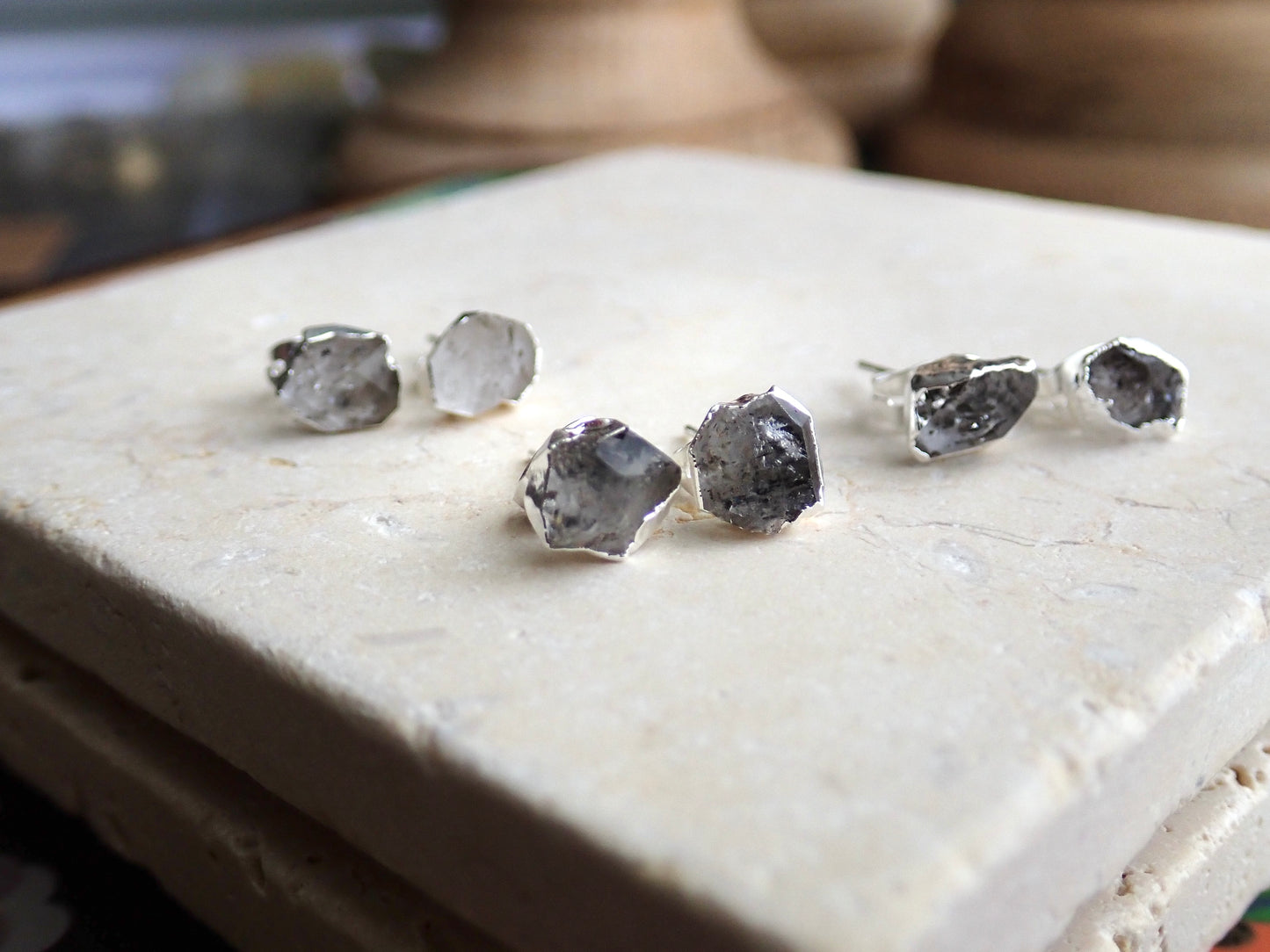 Silver Herkimer Diamond Studs