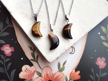 Tycho Tiger Eye Crescent Moon Necklace