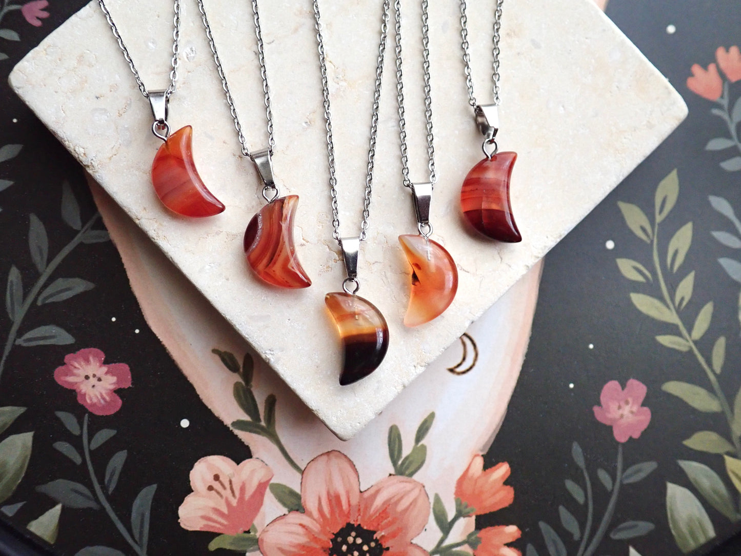 Tycho Carnelian Crescent Moon Necklace