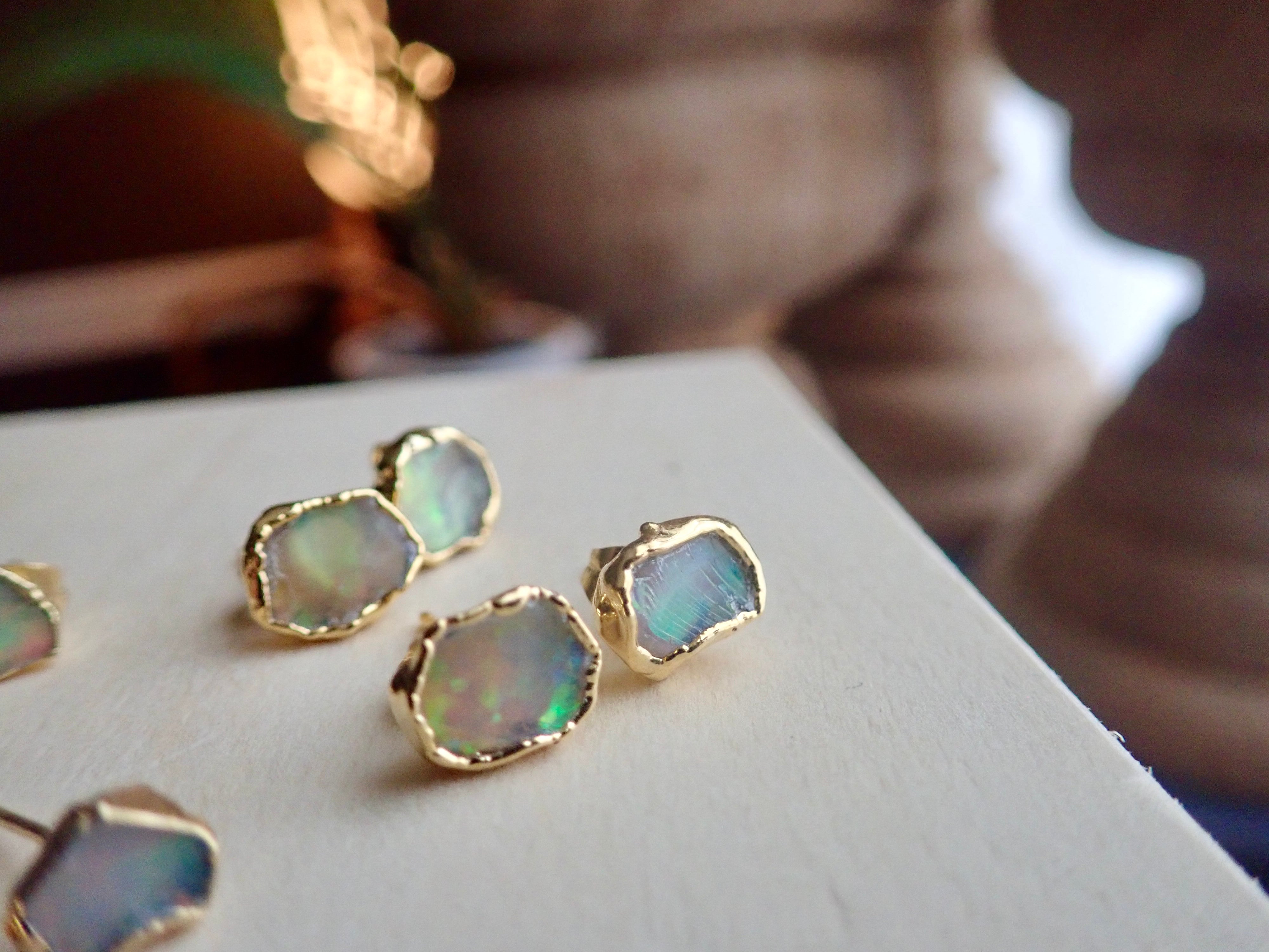 Genuine Opal Stud Earrings Fire Opal 14k Gold Post Earrings October  Birthstone Earrings  One Tribe Jewelry