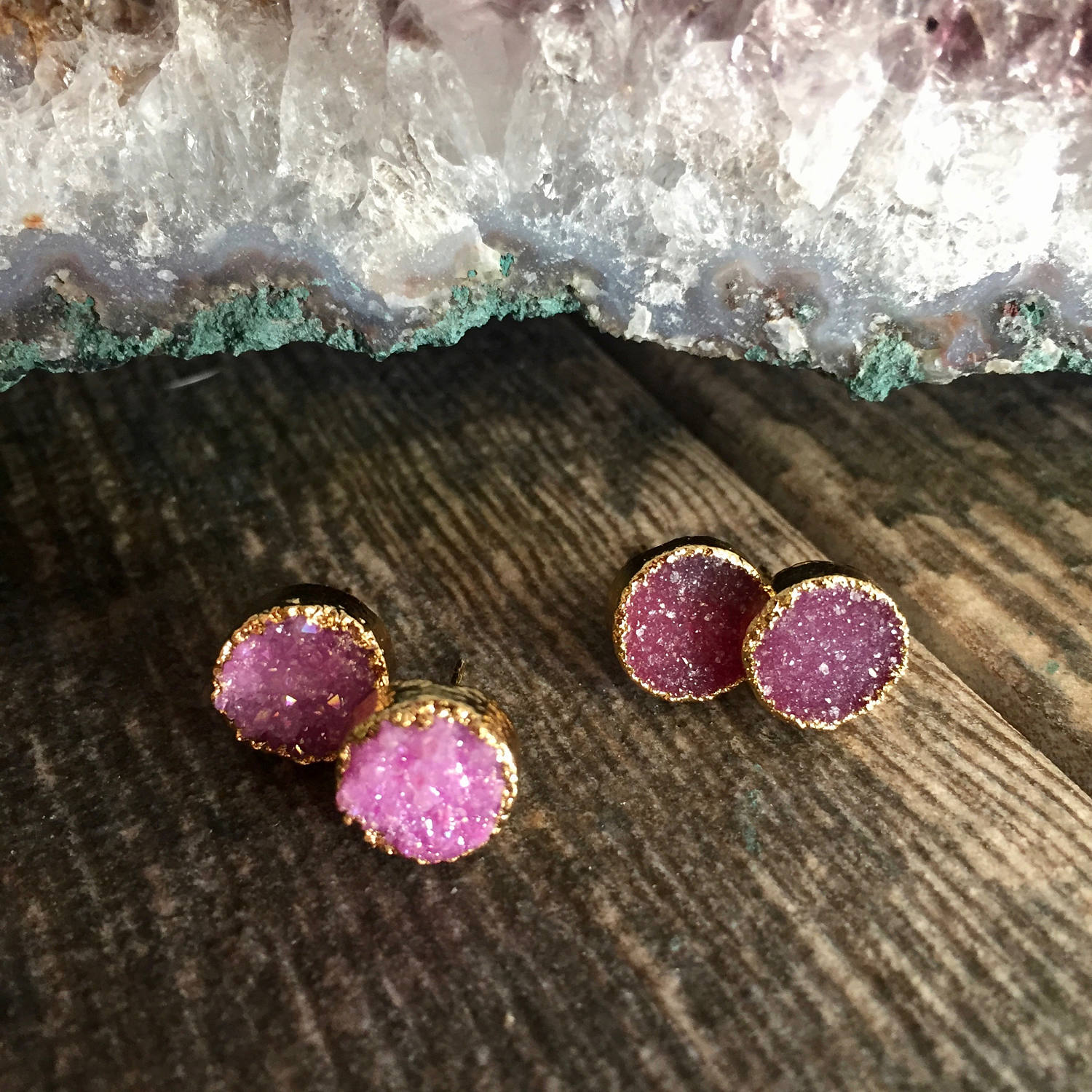 Pink deals druzy earrings