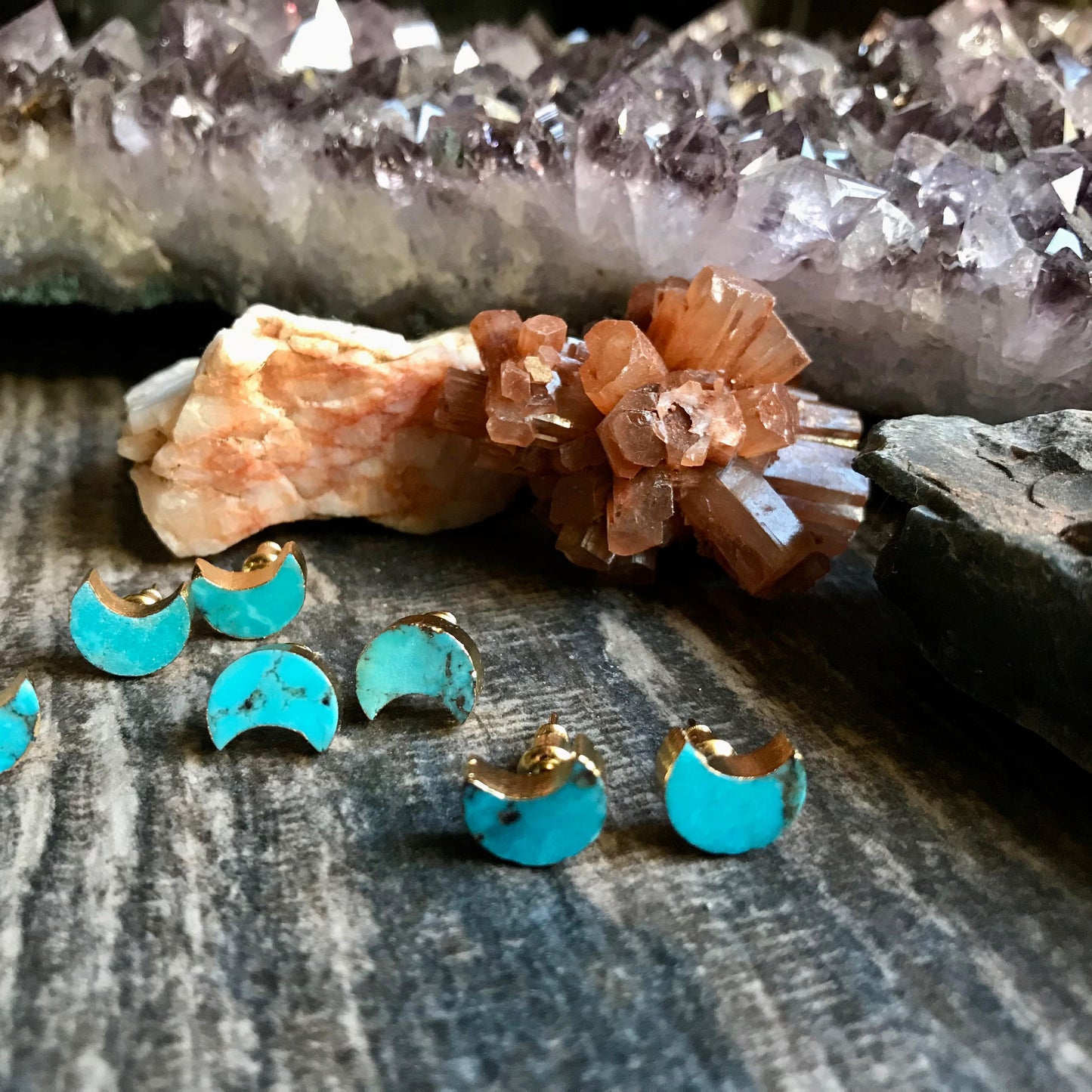 Turquoise Earrings, Turquoise Stud Earrings, Celestial Earrings, Crescent Moon Earrings, Turquoise Earrings Gold,Moon Stud Earrings