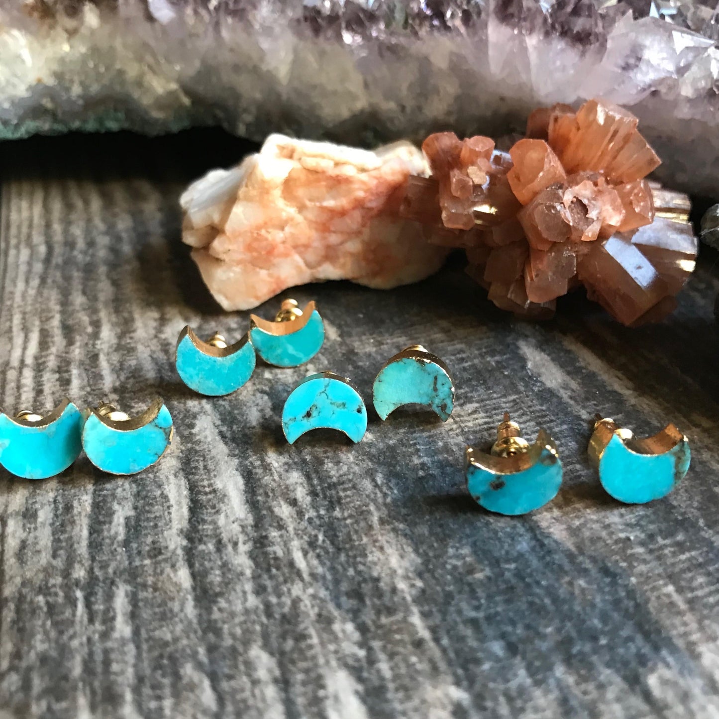 Turquoise Earrings, Turquoise Stud Earrings, Celestial Earrings, Crescent Moon Earrings, Turquoise Earrings Gold,Moon Stud Earrings