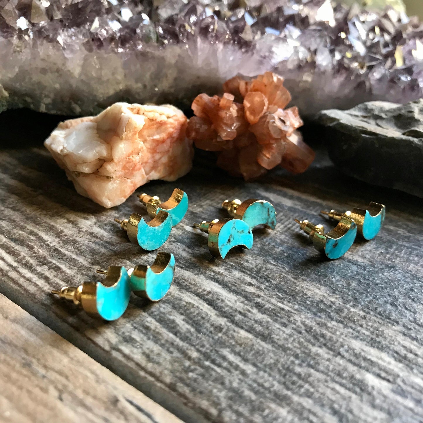 Turquoise Earrings, Turquoise Stud Earrings, Celestial Earrings, Crescent Moon Earrings, Turquoise Earrings Gold,Moon Stud Earrings