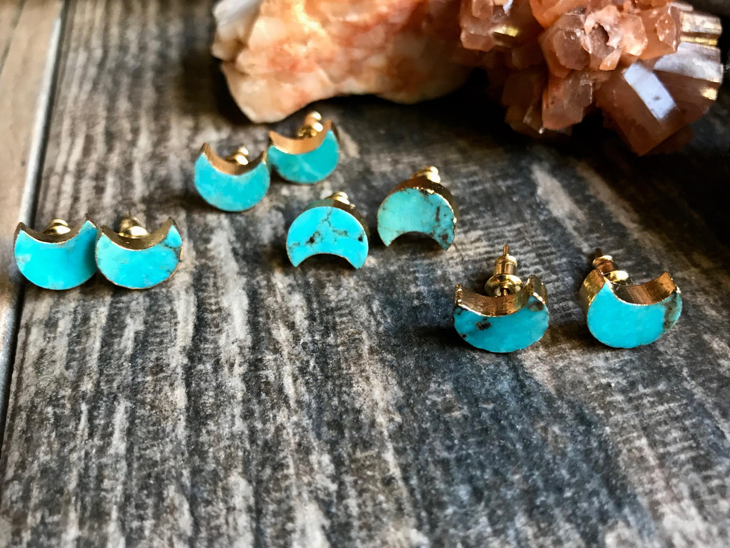 Turquoise Earrings, Turquoise Stud Earrings, Celestial Earrings, Crescent Moon Earrings, Turquoise Earrings Gold,Moon Stud Earrings