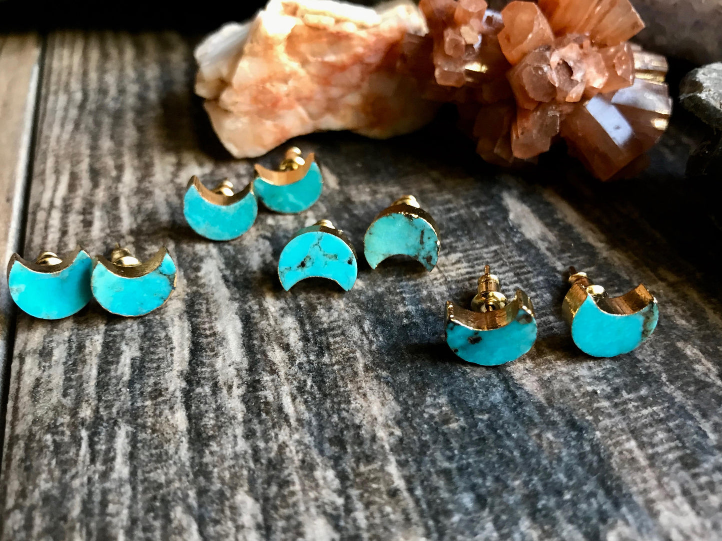 Turquoise Earrings, Turquoise Stud Earrings, Celestial Earrings, Crescent Moon Earrings, Turquoise Earrings Gold,Moon Stud Earrings