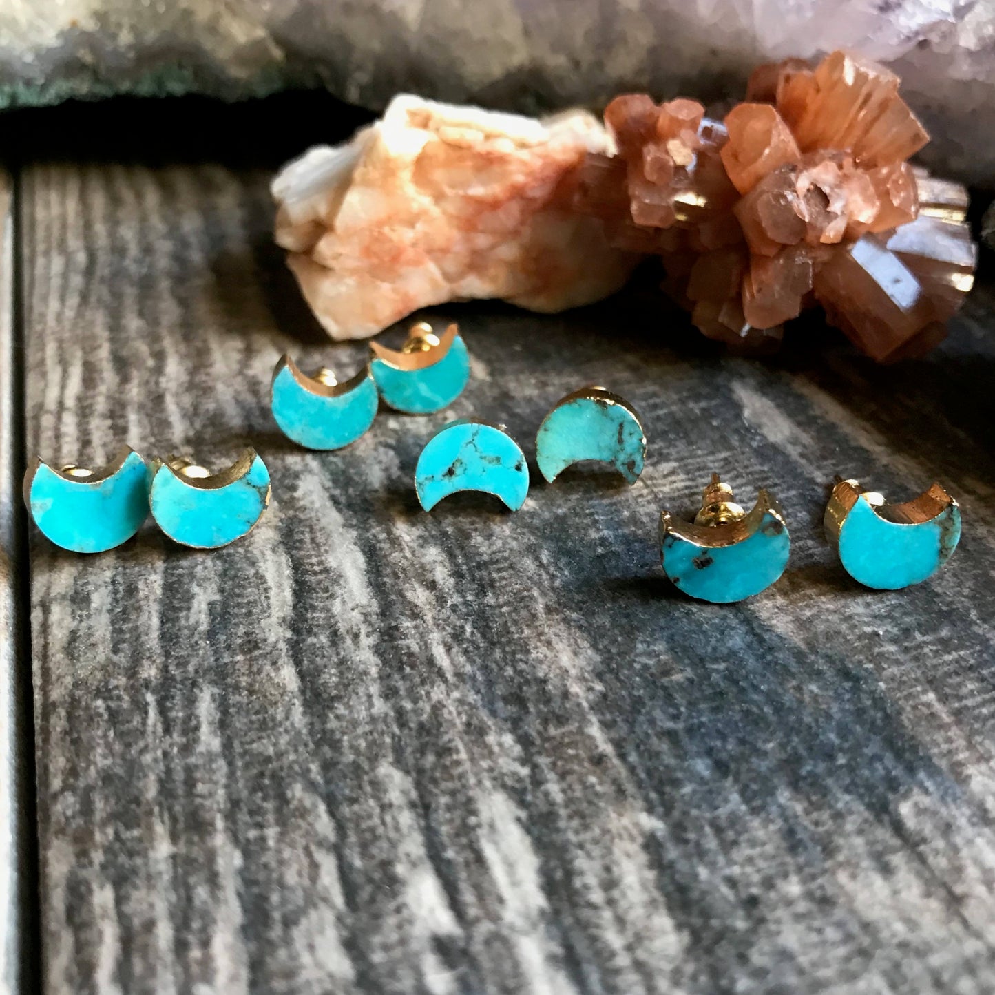 Turquoise Earrings, Turquoise Stud Earrings, Celestial Earrings, Crescent Moon Earrings, Turquoise Earrings Gold,Moon Stud Earrings