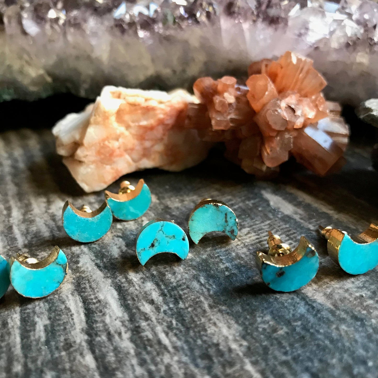 Turquoise Earrings, Turquoise Stud Earrings, Celestial Earrings, Crescent Moon Earrings, Turquoise Earrings Gold,Moon Stud Earrings