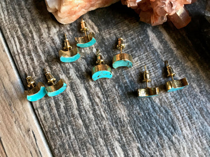 Turquoise Earrings, Turquoise Stud Earrings, Celestial Earrings, Crescent Moon Earrings, Turquoise Earrings Gold,Moon Stud Earrings