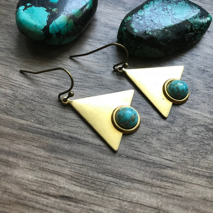 Turquoise Earrings Gold,Gold Turquoise Earrings,Raw Stone Earrings,Jewelry Gift Women,Geometric Turquoise Earrings,Turquoise Gifts,Geometric