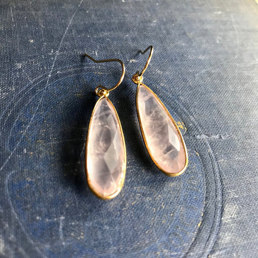 Queenie Rose Quartz Earrings Gold