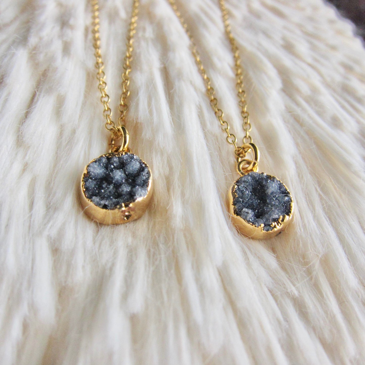 Dainty Blue Druzy Necklace