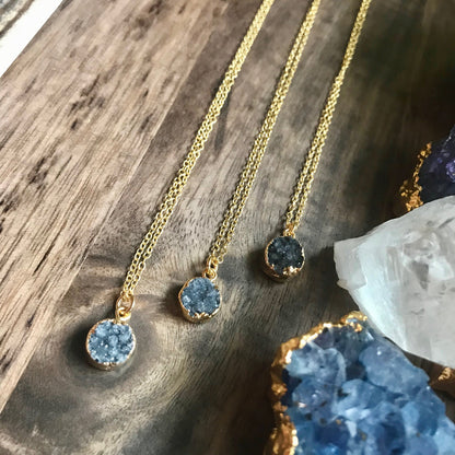 Dainty Blue Druzy Necklace