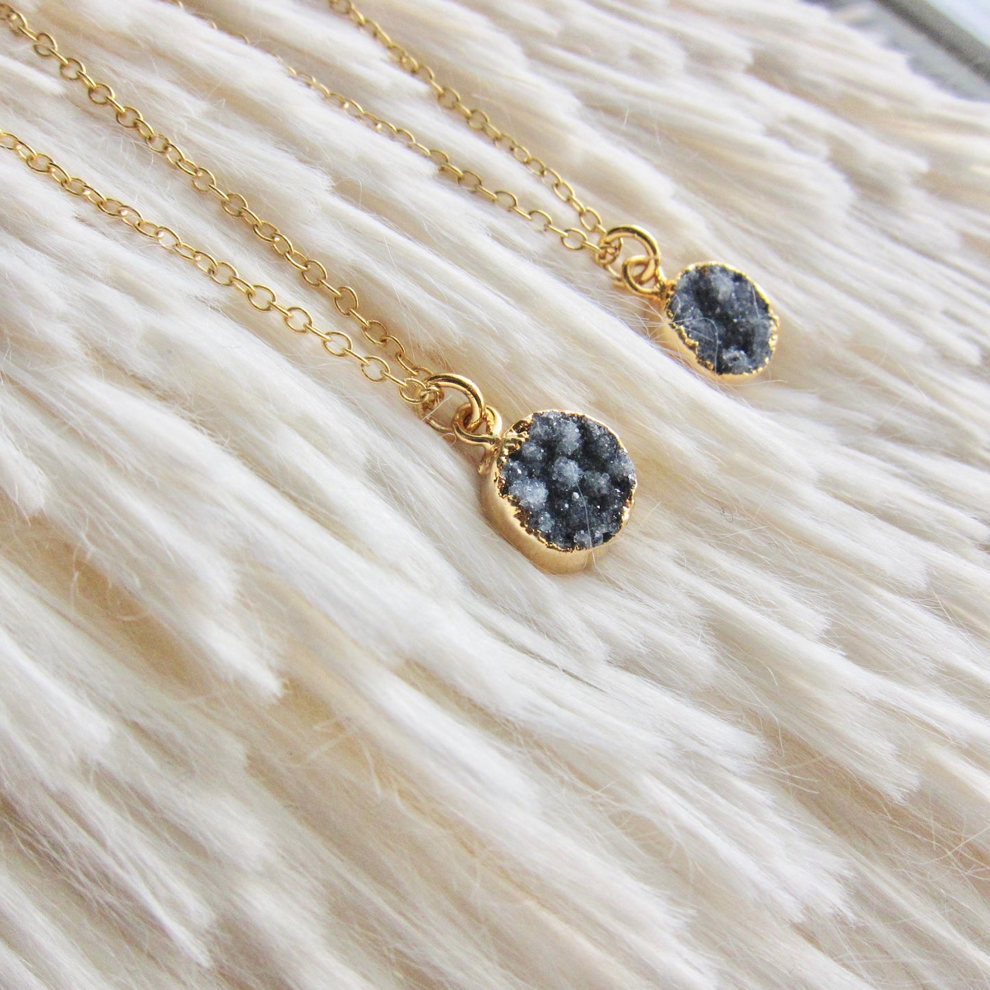 Dainty Blue Druzy Necklace