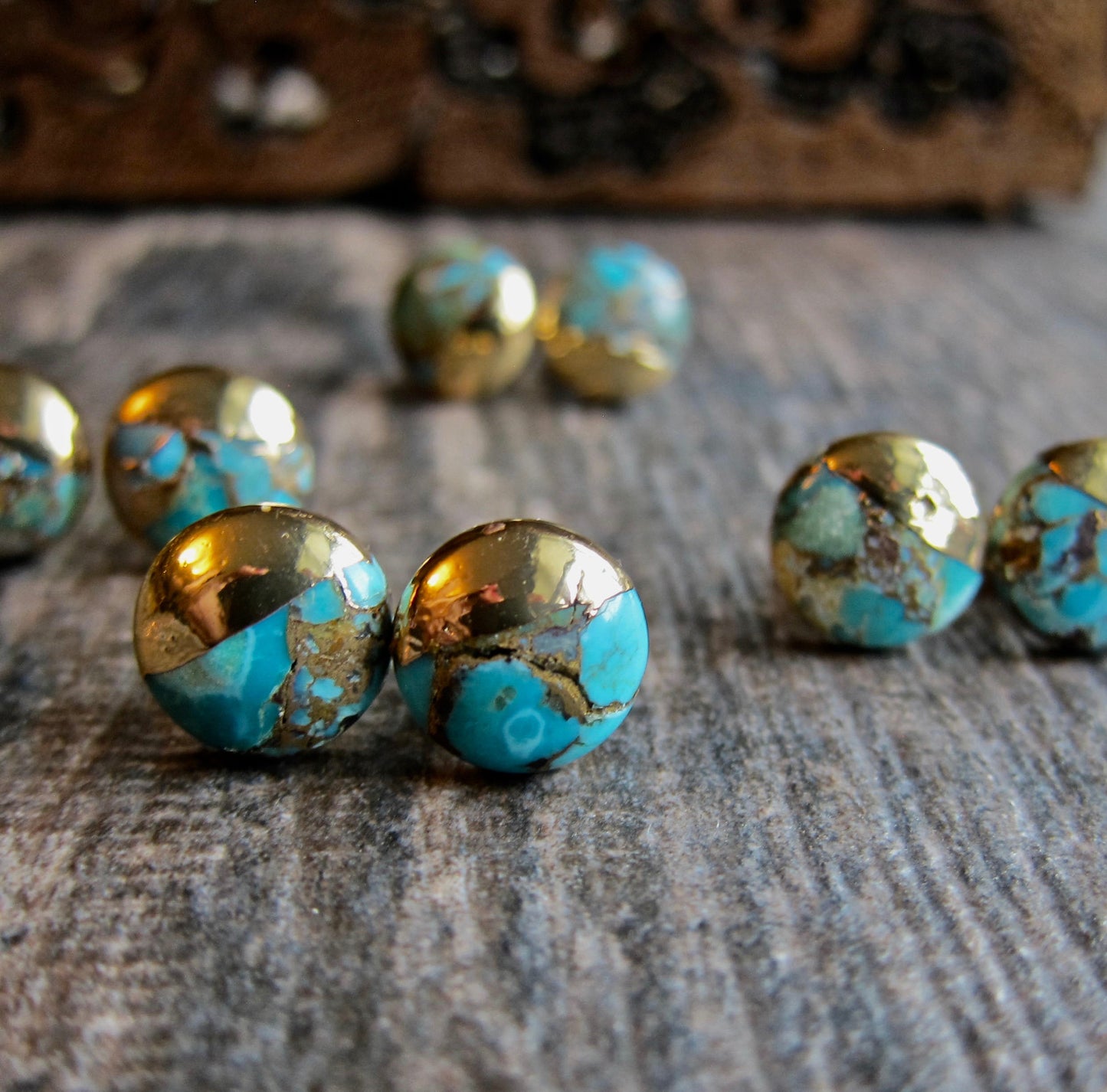 Turquoise Stud Earrings,Turquoise Earrings Gold,Gold Turquoise Studs,Raw Stone Earrings,Turquoise Jewelry,Boho Stud Earrings,Round Turquoise