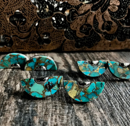 Turquoise Stud Earrings, Turquoise Earrings Silver, Big Stud Earrings, Raw Stone Earrings, Half Moon Earrings, SemiCircle Statement Earrings