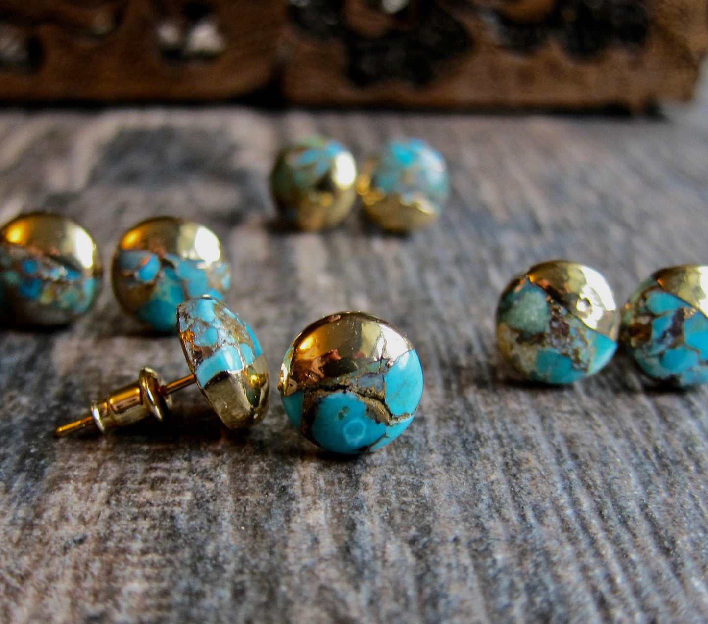 Turquoise Stud Earrings,Turquoise Earrings Gold,Gold Turquoise Studs,Raw Stone Earrings,Turquoise Jewelry,Boho Stud Earrings,Round Turquoise