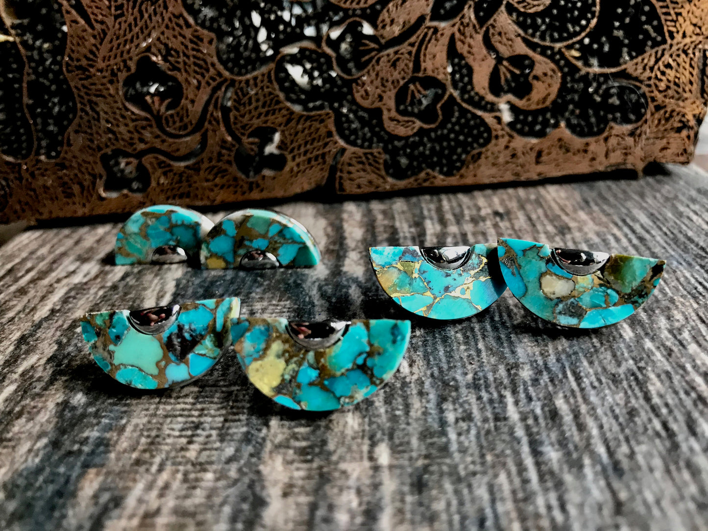 Turquoise Stud Earrings, Turquoise Earrings Silver, Big Stud Earrings, Raw Stone Earrings, Half Moon Earrings, SemiCircle Statement Earrings