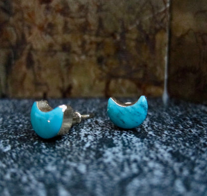 Turquoise Stud Earrings,Moon Earrings,Turquoise Earrings,Celestial Earrings,Turquoise Studs,Crescent Moon Earrings,Bridesmaids Gift