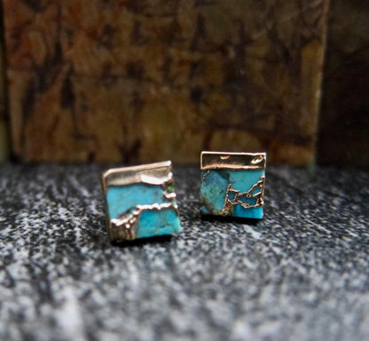 Turquoise Stud Earrings, Genuine Turquoise Earrings,Turquoise EArrings,Raw Stone Earrings,Blue STone  EArrings, December Birthstone Earrings