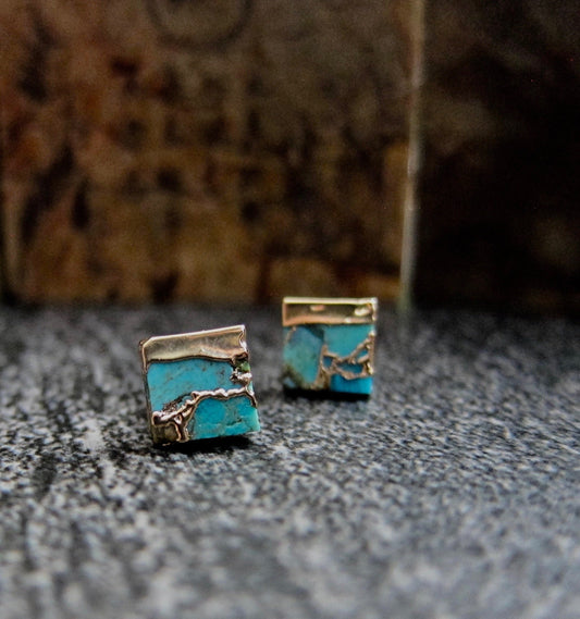 Turquoise Stud Earrings, Genuine Turquoise Earrings,Turquoise EArrings,Raw Stone Earrings,Blue STone  EArrings, December Birthstone Earrings