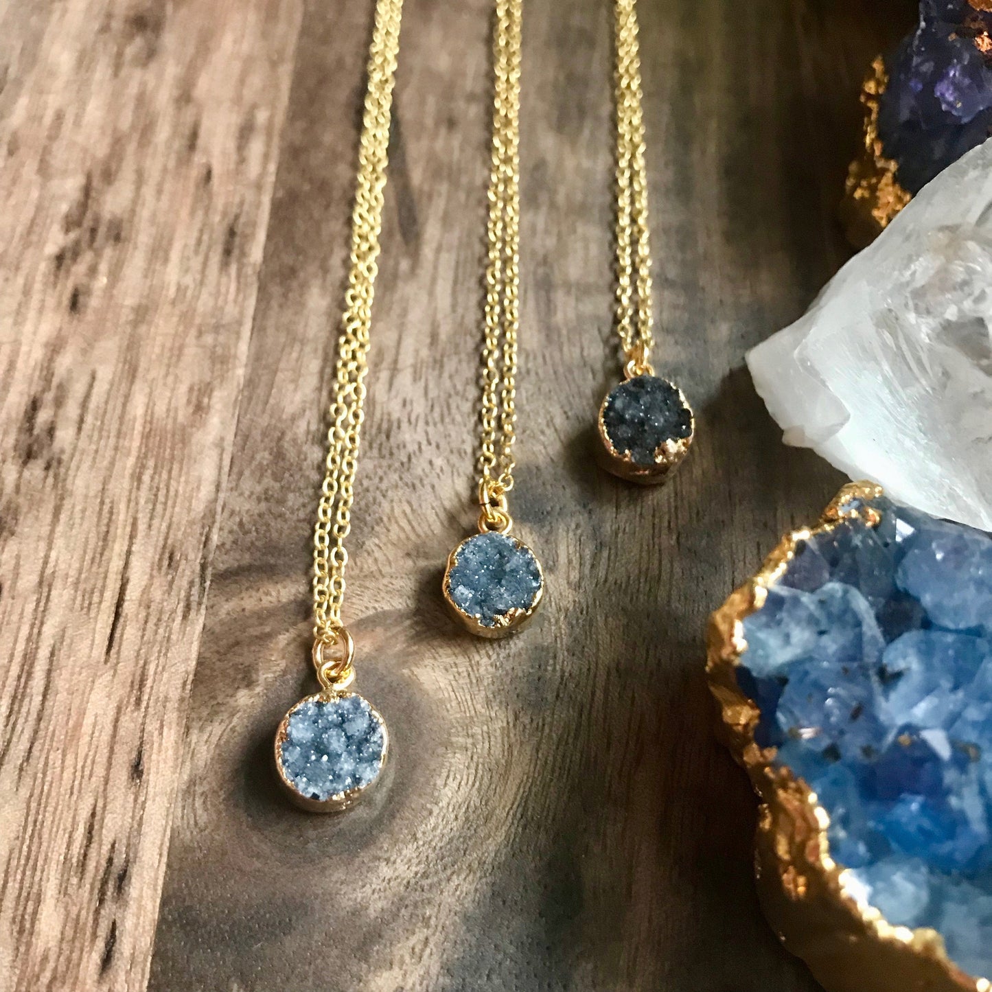 Dainty Blue Druzy Necklace