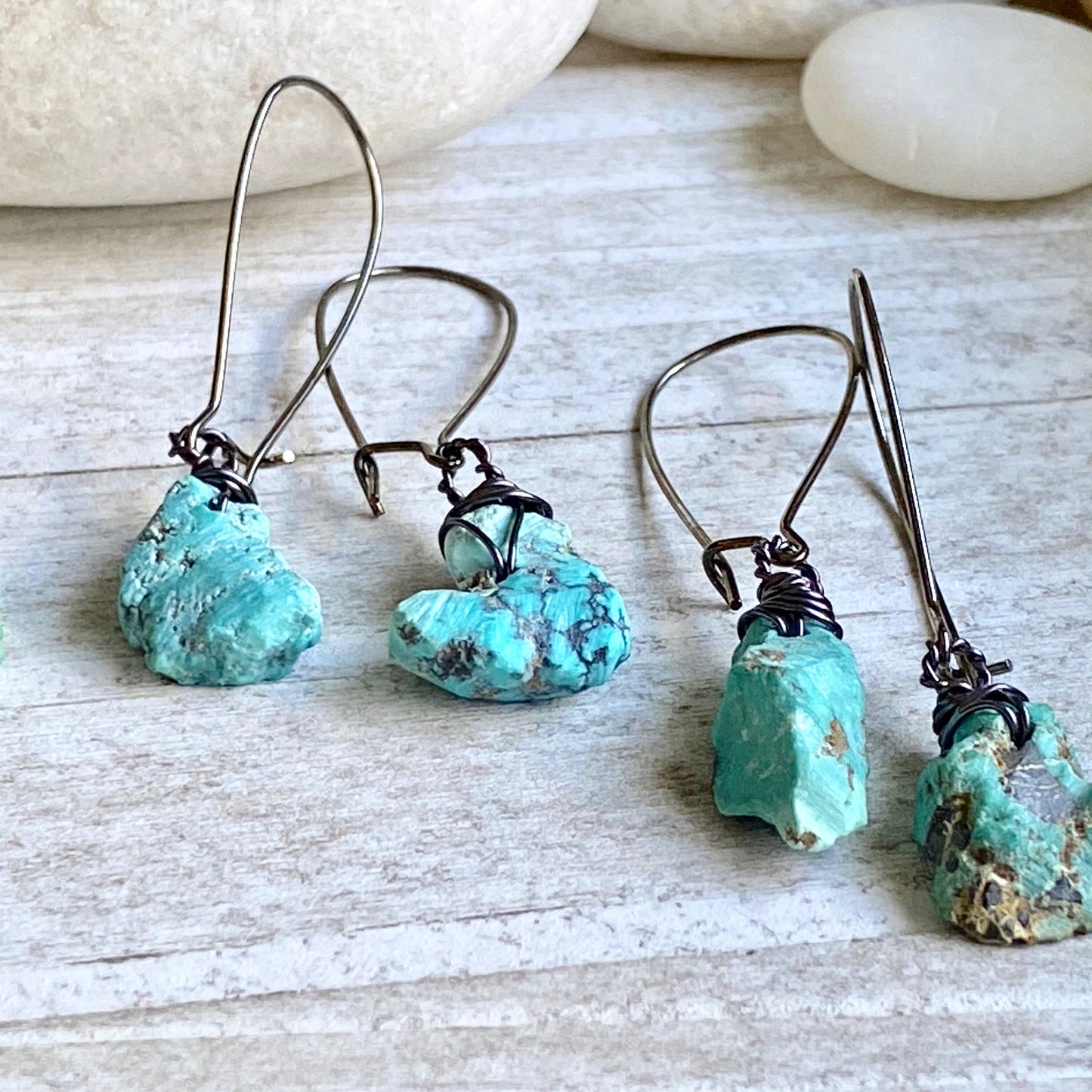 Rustic Long Turquoise Earrings