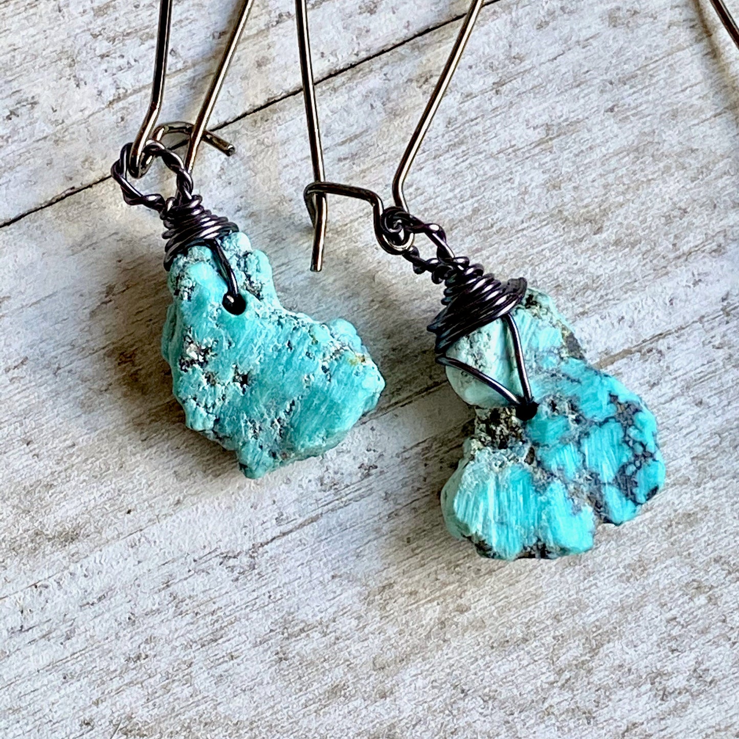 Rustic Long Turquoise Earrings