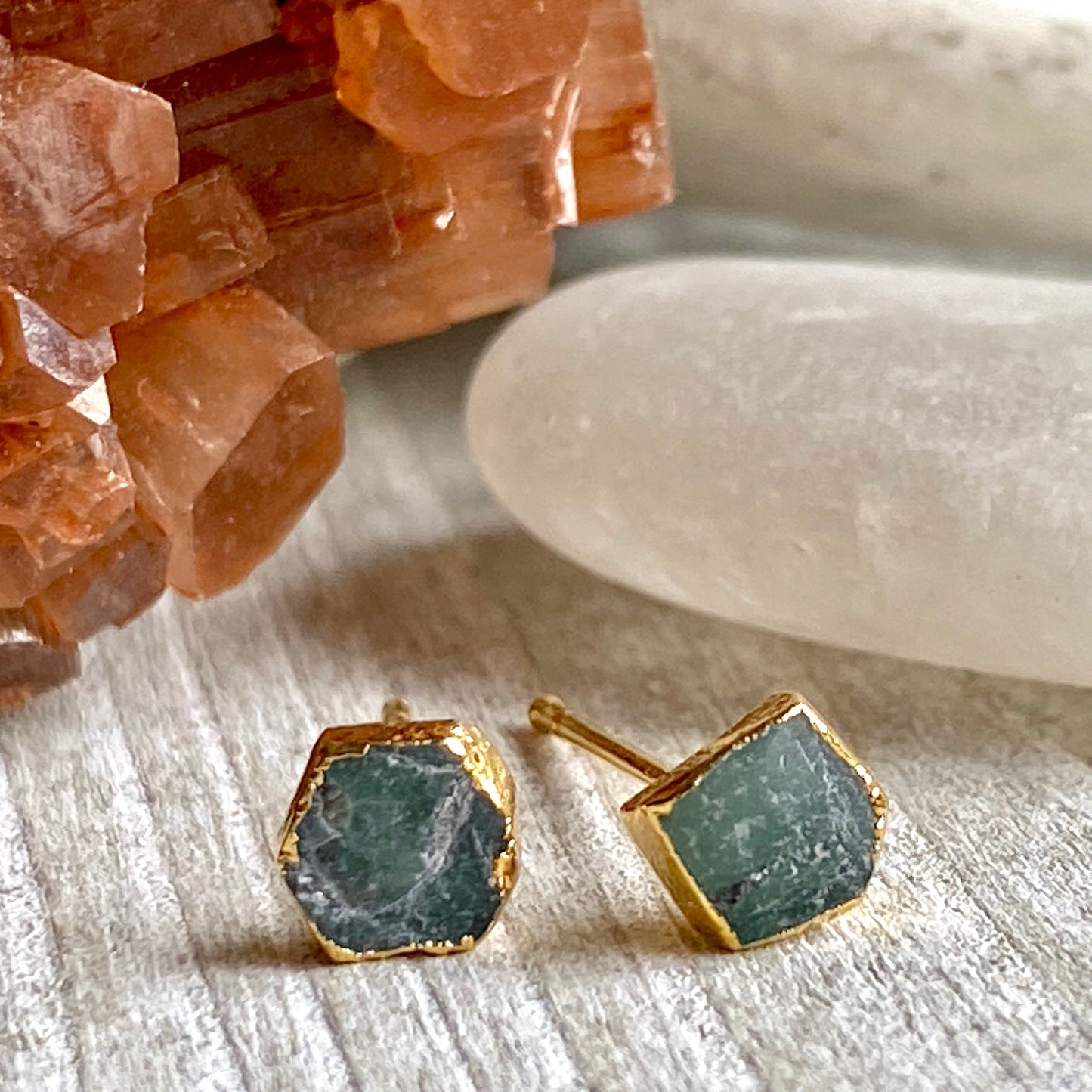 Teeny Raw Emerald Earrings