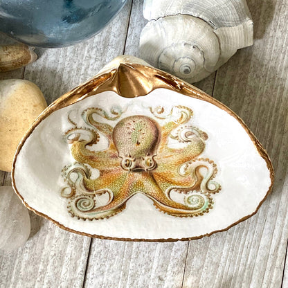 Golden Octopus Clam Ring Dish