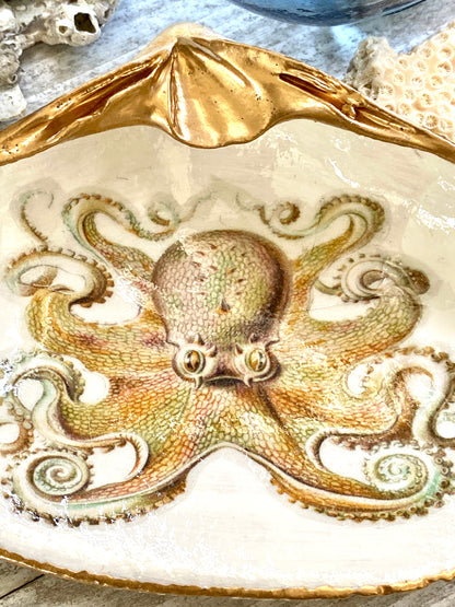 Golden Octopus Clam Ring Dish