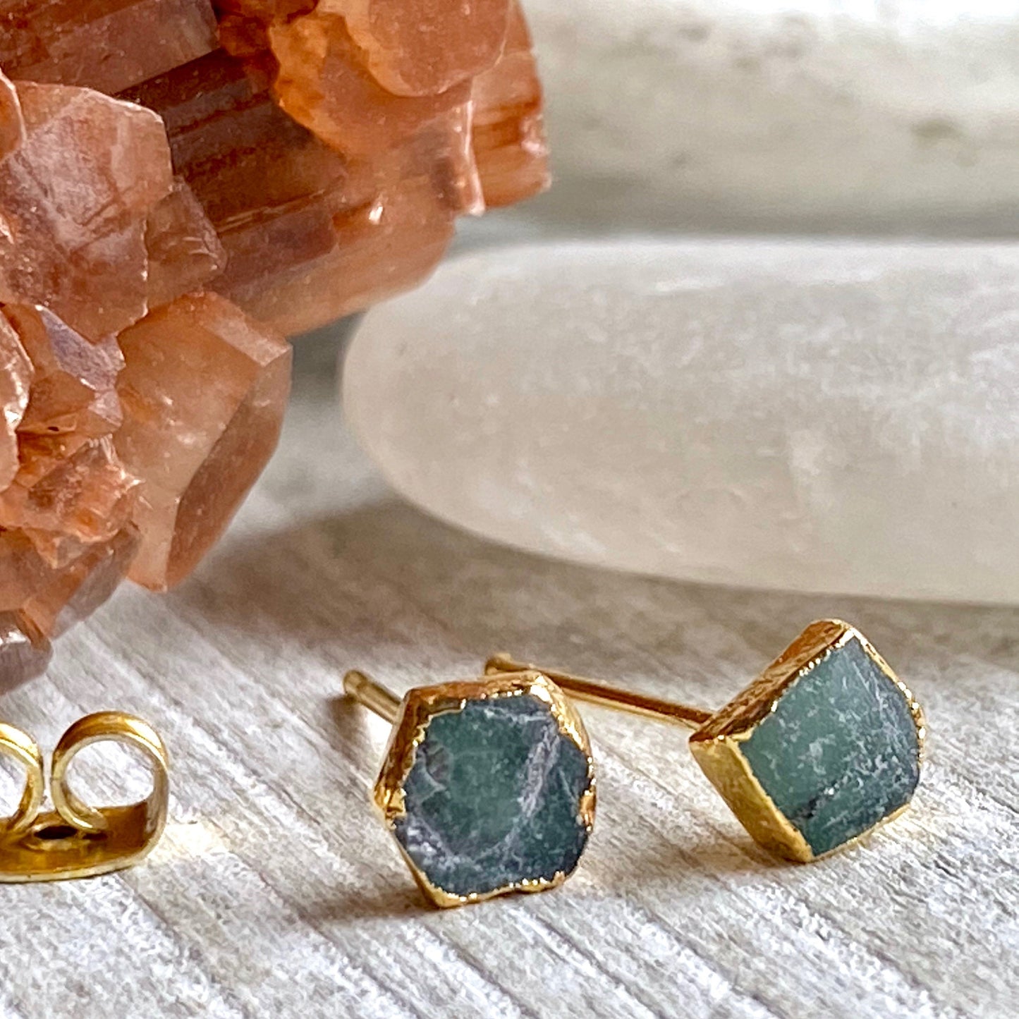 Teeny Raw Emerald Earrings