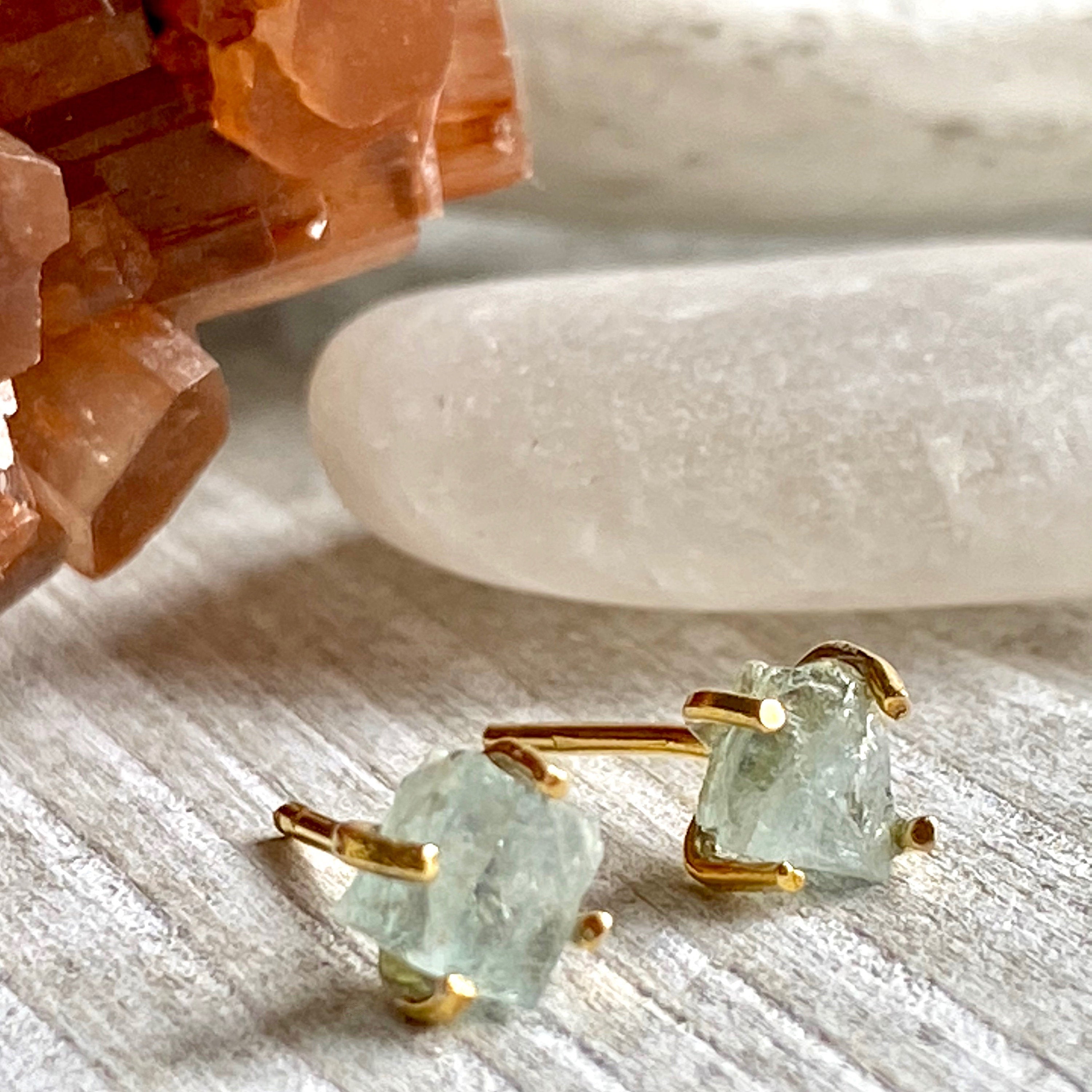 Buy Raw Aquamarine Earrings, Sterling Silver Stud Natural Uncut Gemstone,  Tiny Small Pair of Earrings Online in India - Etsy