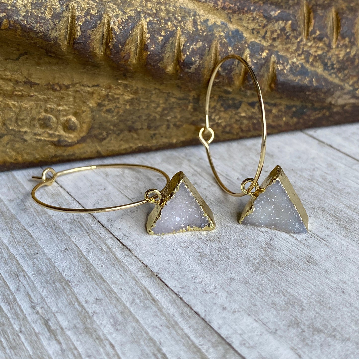 The Oracle Druzy Triangle Hoop Earrings