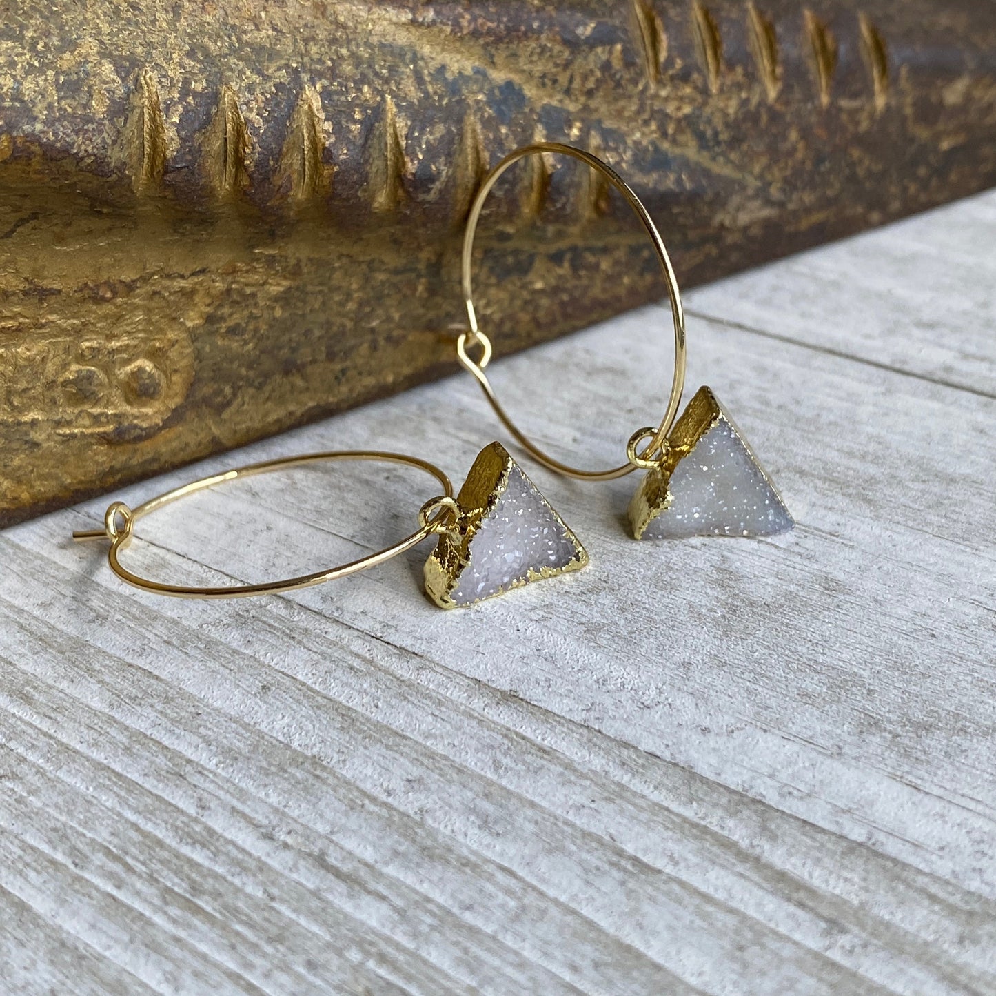 The Oracle Druzy Triangle Hoop Earrings