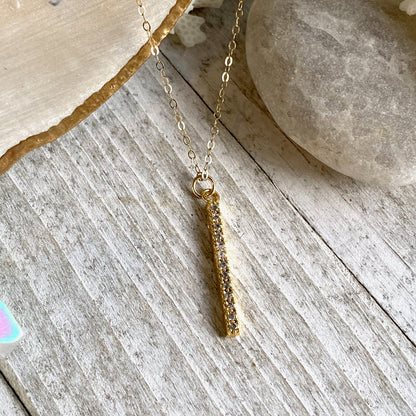 Gold Bar Necklace with Crystals