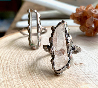 Raw Quartz Ring, Raw Crystal Ring Copper, Rough Crystal Ring,Crystal Copper Ring ,Raw Gem Ring ,Crystal Ring, Crystal Statement Ring