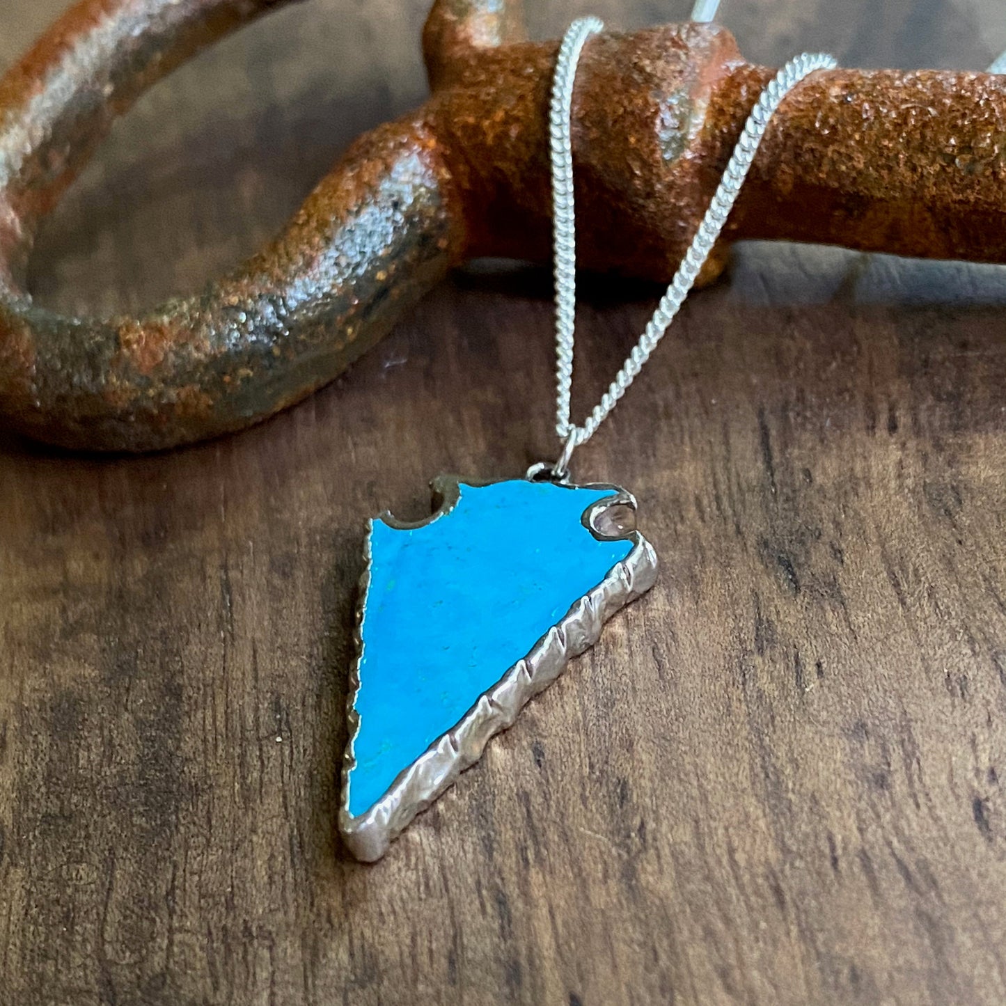 Turquoise Necklace Silver, Arrowhead Necklace,Stone Arrowhead Silver, Blue Stone Necklace,Raw Stone Necklace, Turquoise Pendant Necklace
