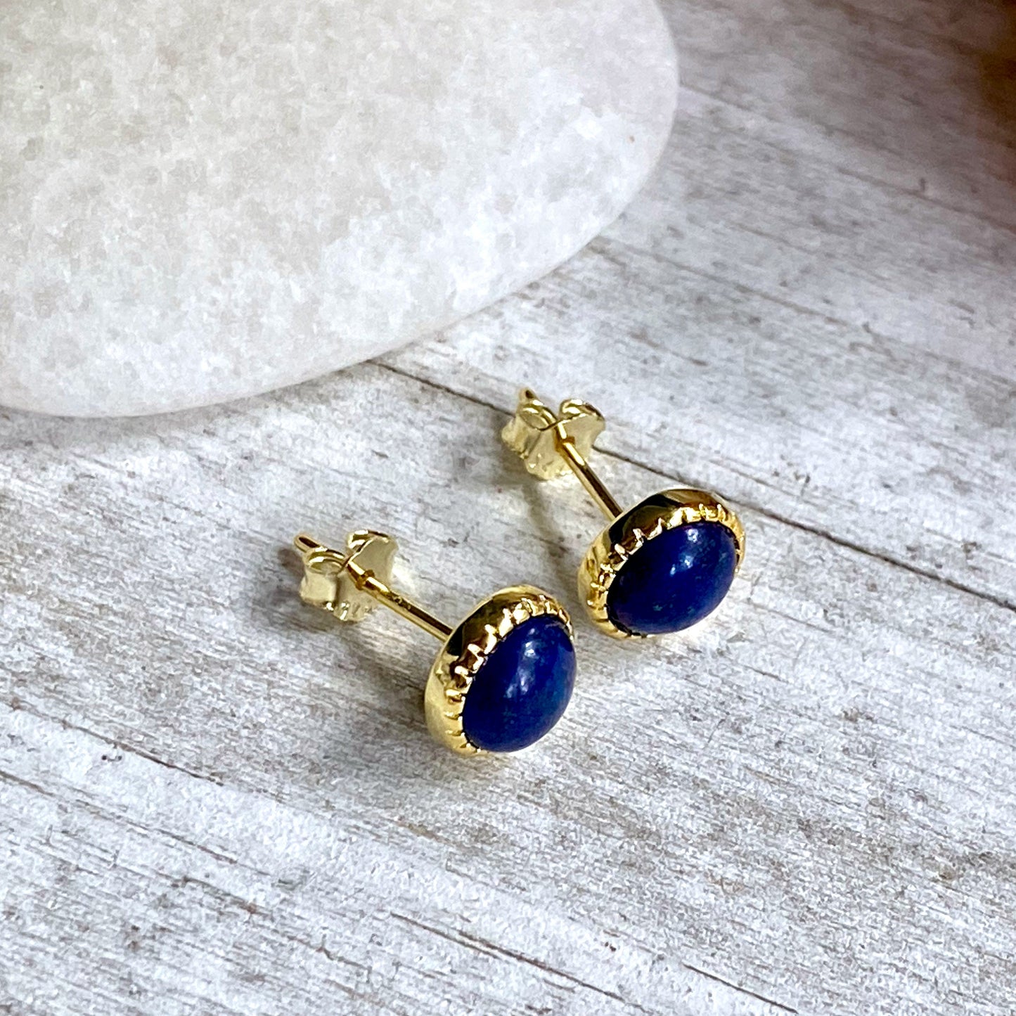 Lapis Button Stud Earrings