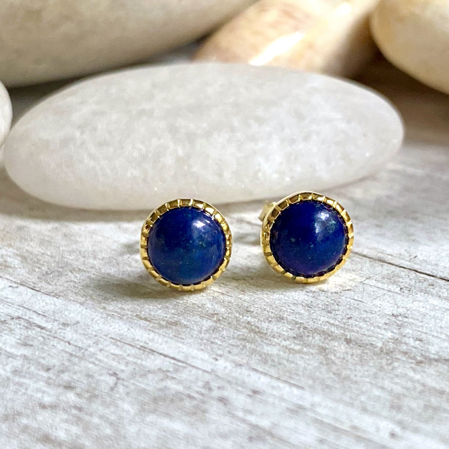 Lapis Button Stud Earrings