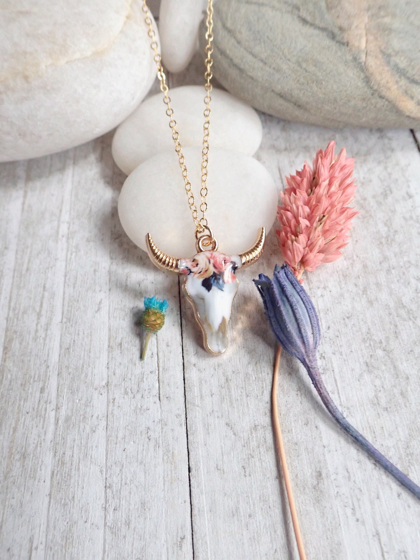 Flower Skull Necklace