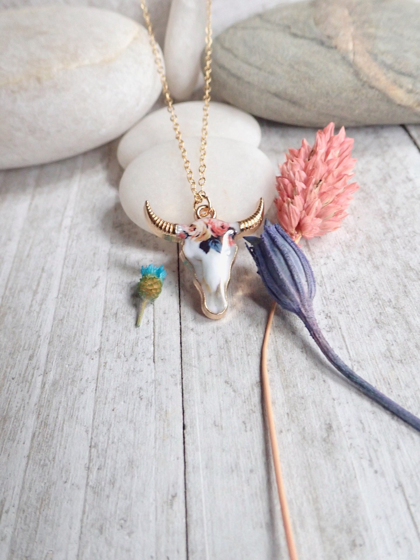 Flower Skull Necklace