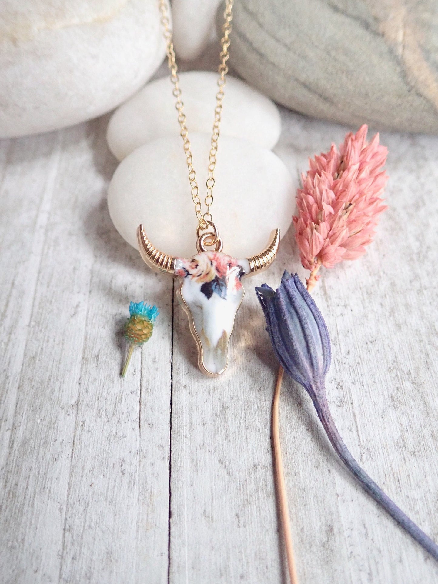 Flower Skull Necklace