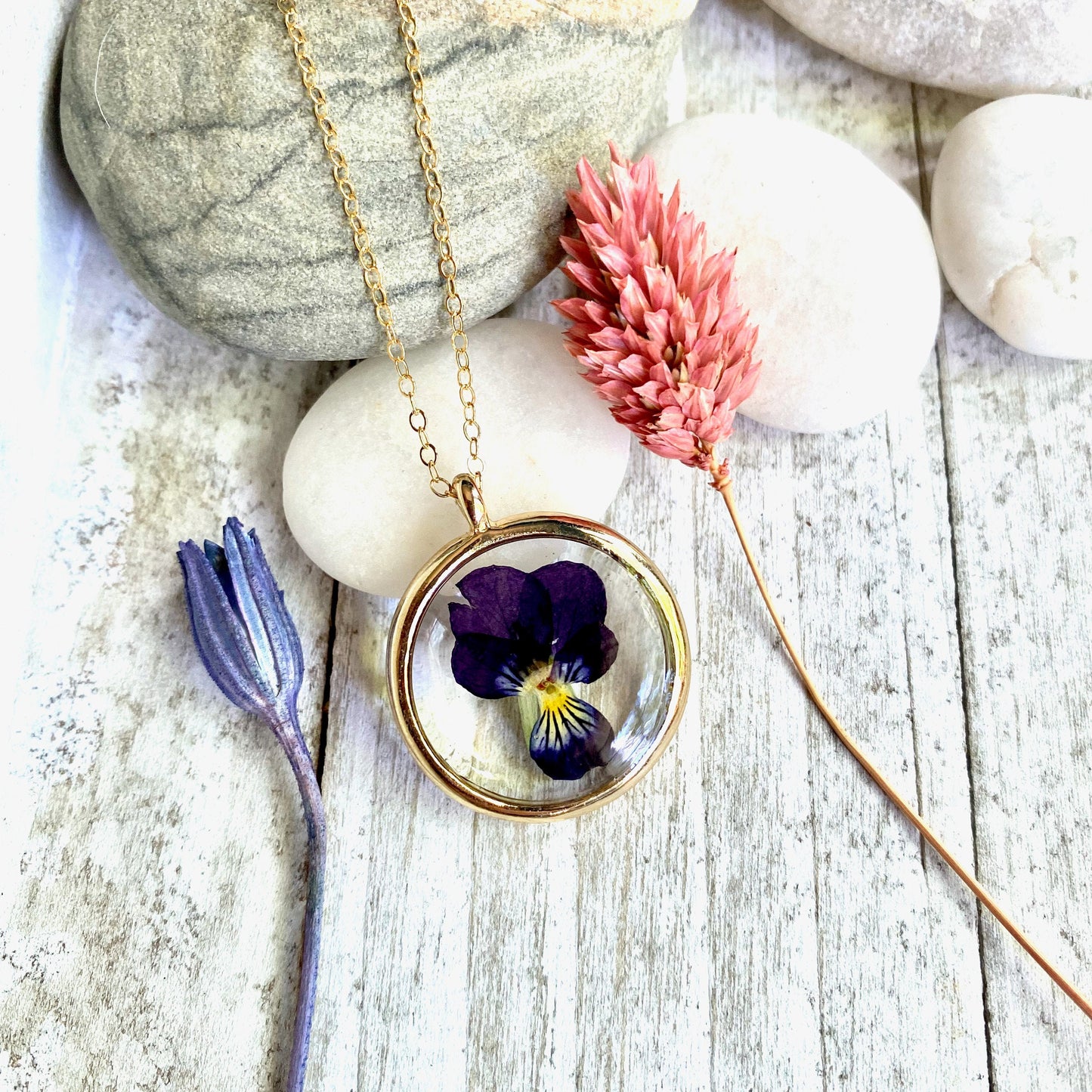 Vivica Pressed Violet Flower Necklace