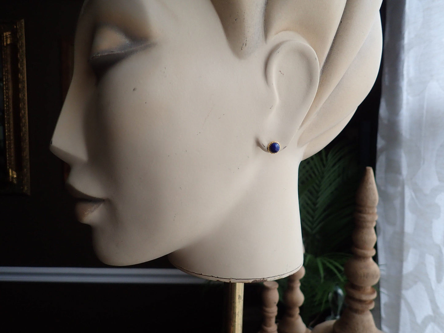 Lapis Button Stud Earrings